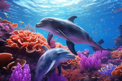 Delfíni plavou ve vodě