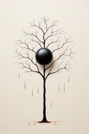 černá koule na stromě