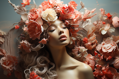 žena s květinami na hlavě
