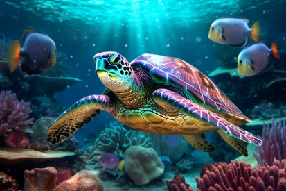 Mořská želva plavající v oceánu