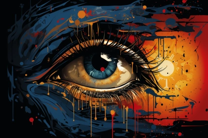 barevné oko s červenou a modrou barvou