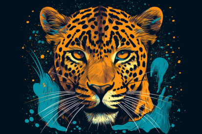 Leopard s modrými a žlutými skvrnami