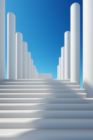 Bílé schody vedoucí k modrému nebi.