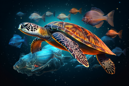 Mořská želva plovoucí ve vodě