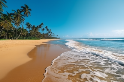 Pláž s vlnami a palmami