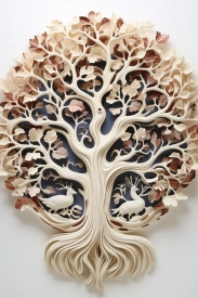 Strom života s ptáky a listy