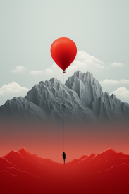 Osoba držící balón nad horou