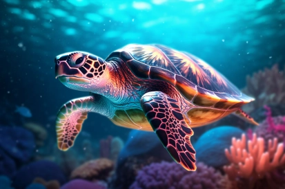 Mořská želva plavající v oceánu