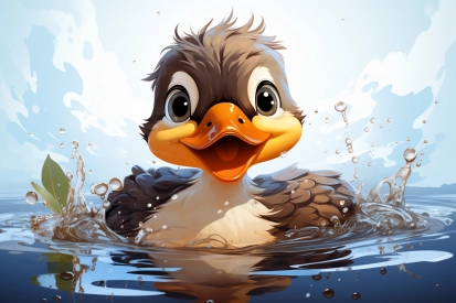kreslená kachna plovoucí ve vodě