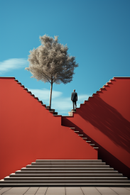 Muž stojící na schodech se stromem v pozadí