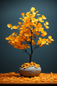 Strom se žlutými listy na vrcholu skály