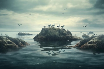 Ptáci na skalách ve vodě