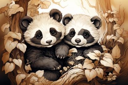 dvě pandy na stromě