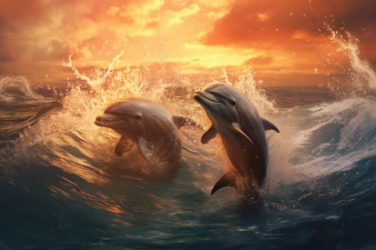 Dva delfíni vyskakující z vody