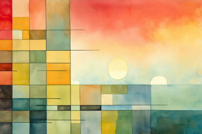 Akvarelová malba slunce a čtverců