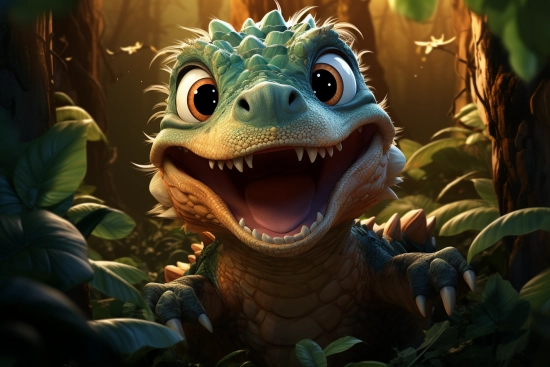kreslený obrázek ještěrky v lese