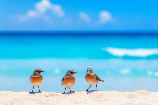 Skupina ptáků stojících na písku