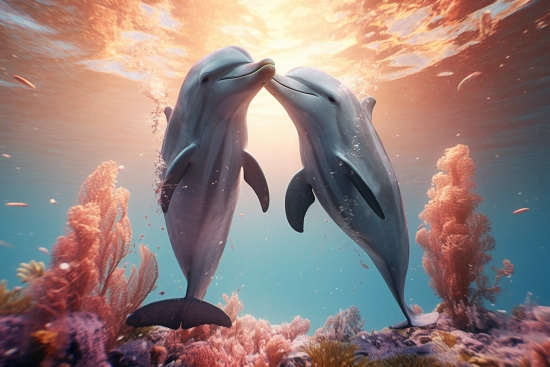 Dva delfíni se líbají
