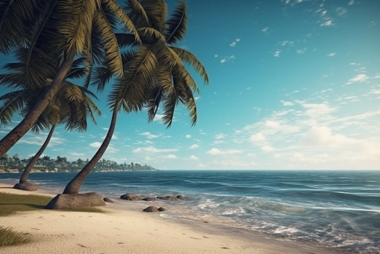 Pláž s palmami a vodou
