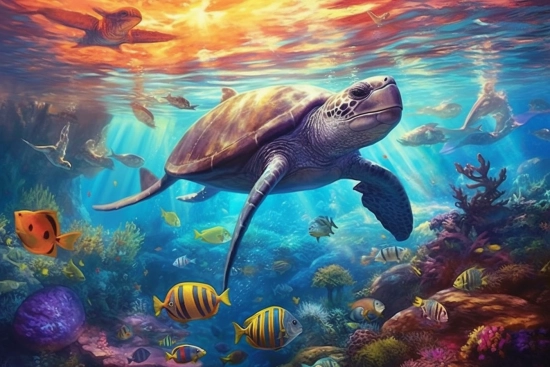 želva plavající v oceánu