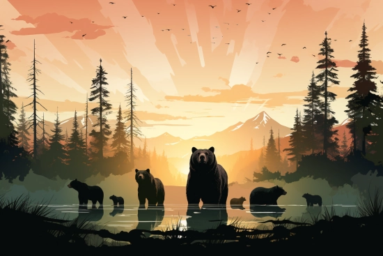 skupina medvědů v jezeře