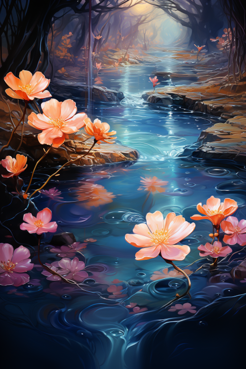 Obraz květin v řece