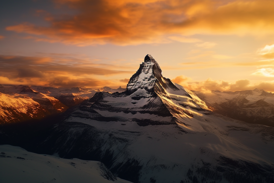 Matterhorn se sněhem a mraky