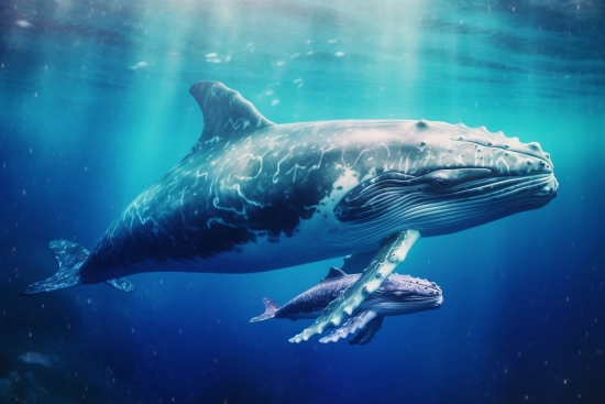 Velryba a velryba plovoucí pod vodou
