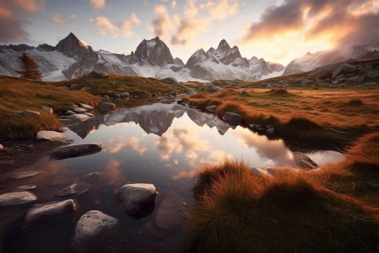 Fitz roy krajina s řekou a zasněženými horami