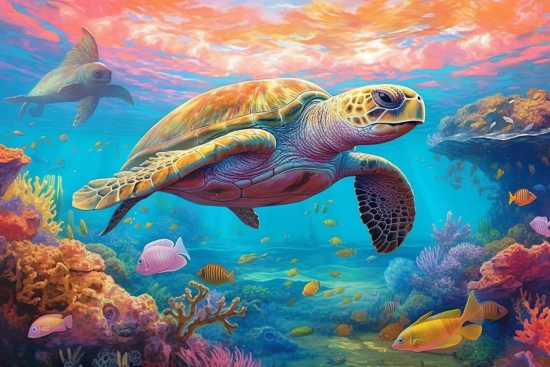 Mořská želva plavající v oceánu