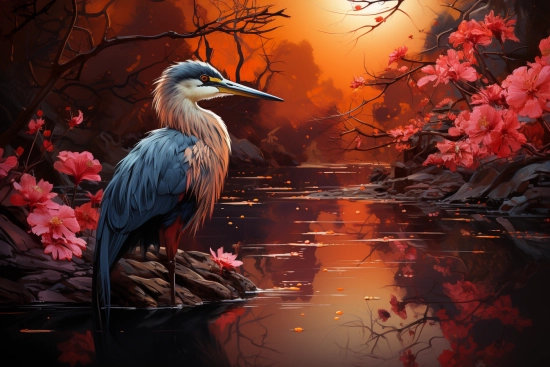 pták stojící na skále v řece