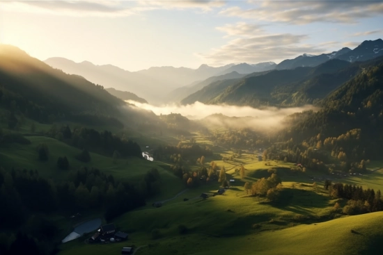 Krajina s údolím a horami