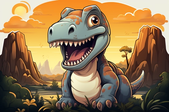 kreslený dinosaurus v trávě