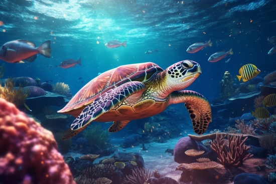 Mořská želva plavající v oceánu