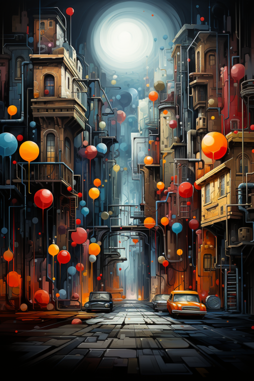 Ulice s budovami a balóny
