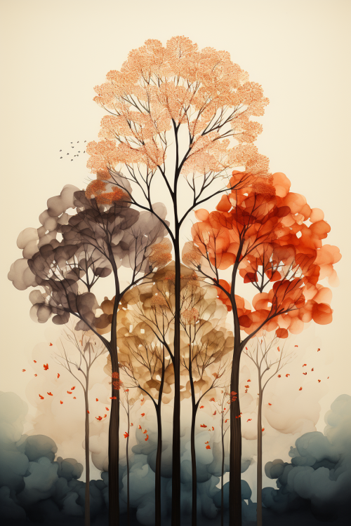 Skupina stromů s oranžovými listy