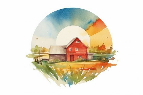 Akvarelová malba červené stodoly