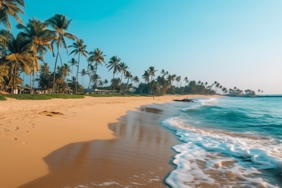 Pláž s palmami a vlnami