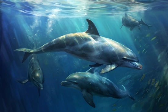Skupina delfínů plovoucích ve vodě