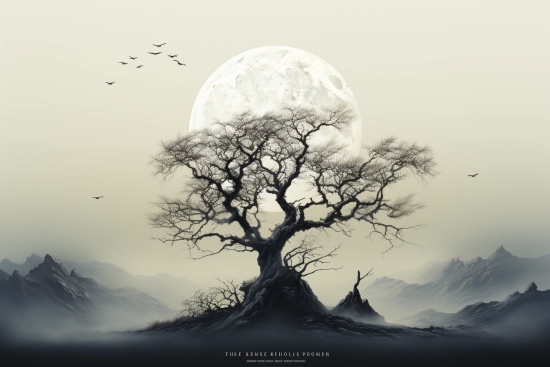 Strom s měsícem v pozadí