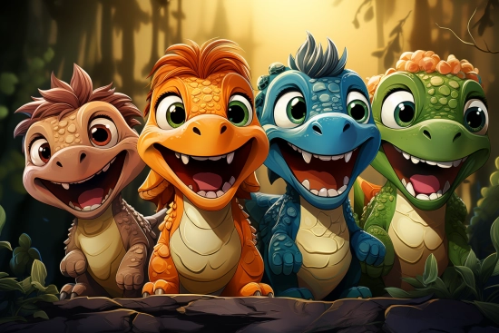 kreslené postavičky dinosaurů