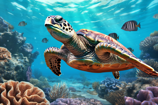 Mořská želva plavající v oceánu